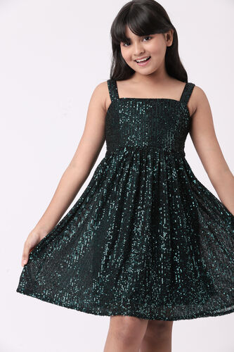 Teal Solid Flared Dress, Teal, image 3